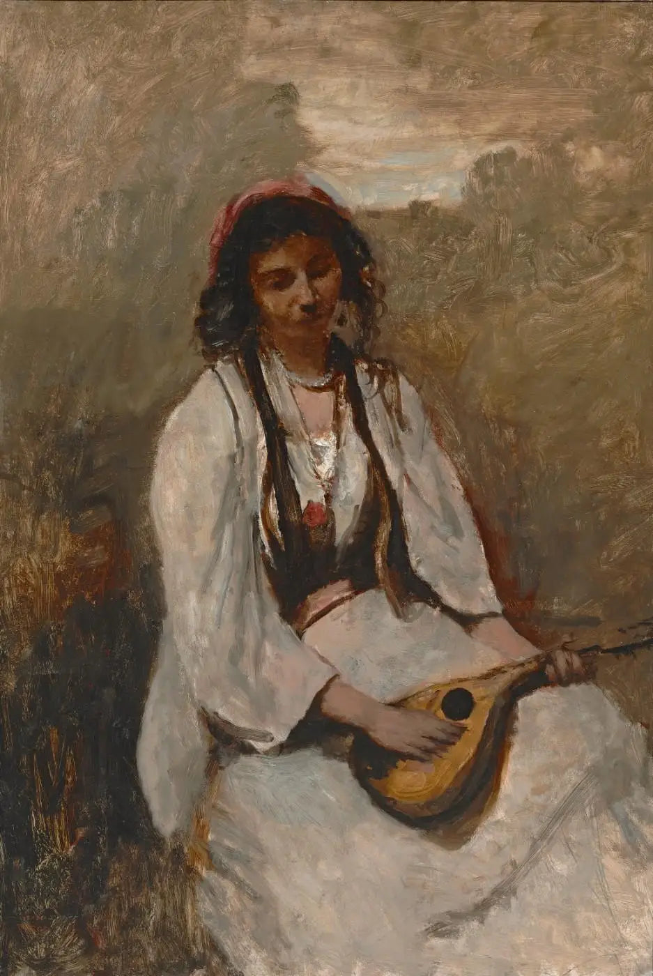 La Bohémienne à la mandoline assise - Jean-Baptiste Camille Corot image 1 tableau peint à l’huile sur toile