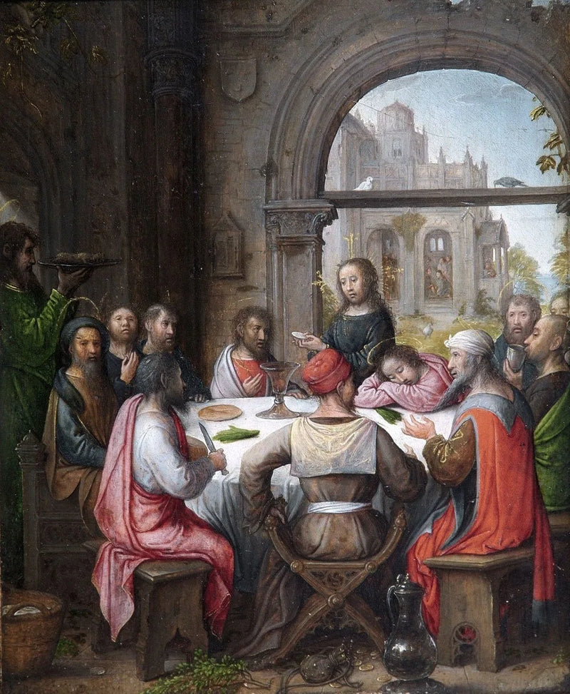 A Última Ceia com a instituição da Eucaristia e o lava-pés por Cristo - Juan de Flandes