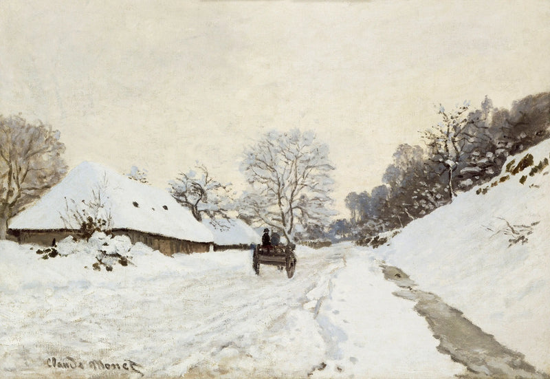 A Carroça. Estrada sob a neve em Honfleur - Claude Monet