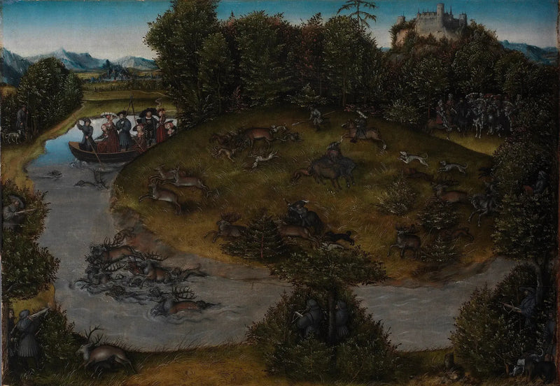 A caça ao cervo do eleitor Frederico, o Sábio (1463-1525) da Saxônia - Lucas Cranach, o Velho