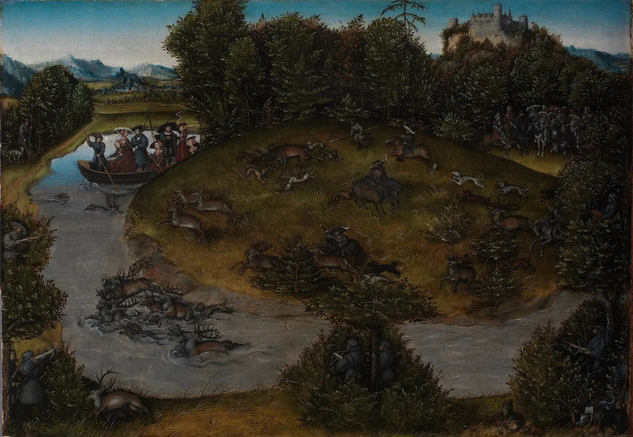 A caça ao cervo do eleitor Frederico, o Sábio (1463-1525) da Saxônia - Lucas Cranach, o Velho