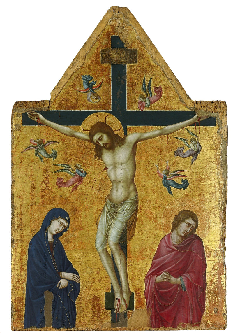 A Crucificação com a Virgem, São João e os anjos - Ugolino di Nerio