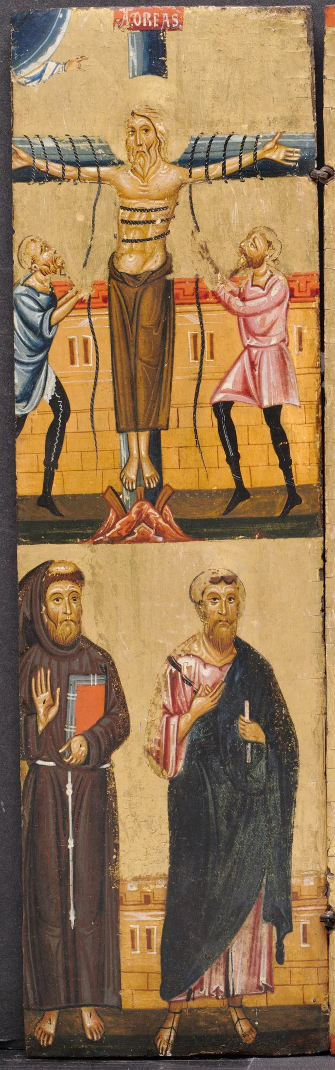 A Crucificação de Santo André, com Santo Francisco e Santo Paulo abaixo - Berlinghiero Berlinghieri
