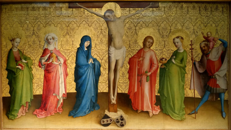 A crucificação de Cristo com os santos - Stefan Lochner