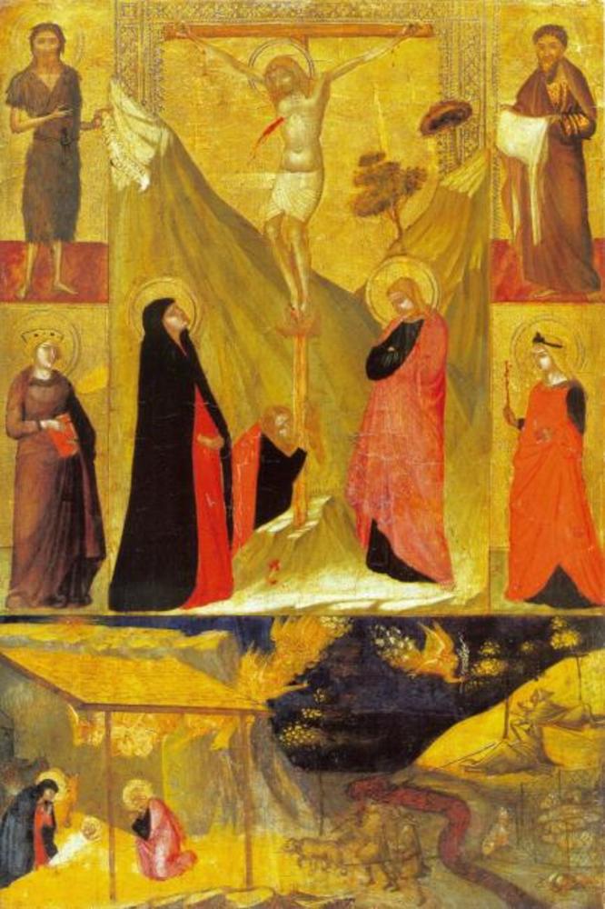 A Crucificação, o Nascimento e os Santos - Ambrogio Lorenzetti