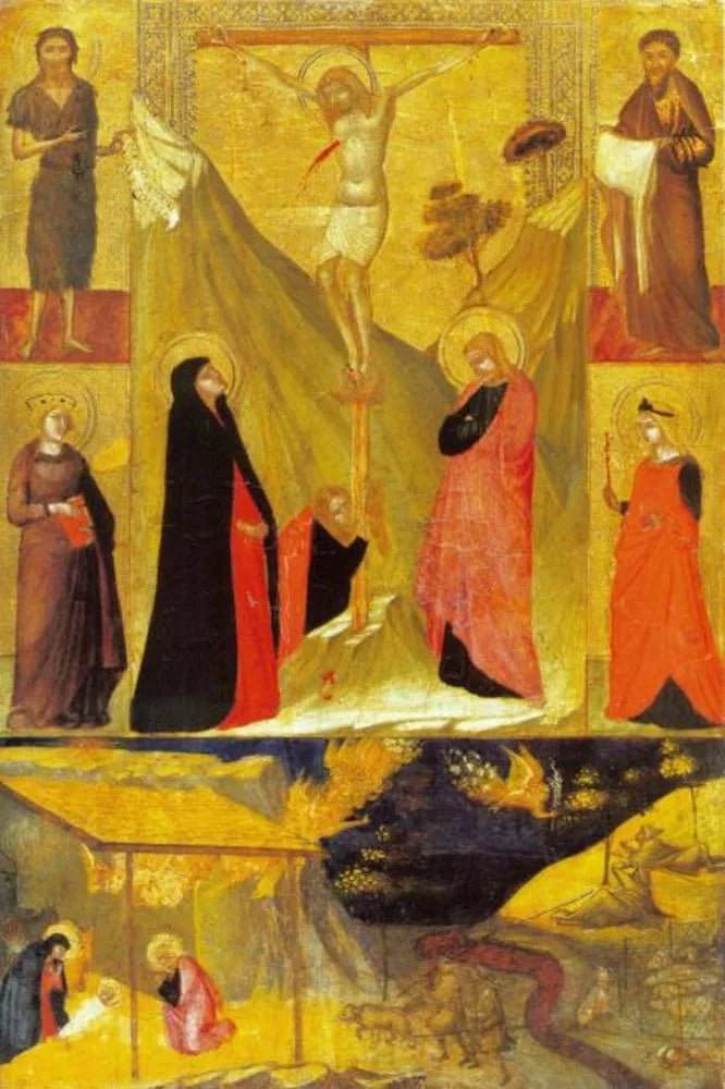A Crucificação, o Nascimento e os Santos - Ambrogio Lorenzetti