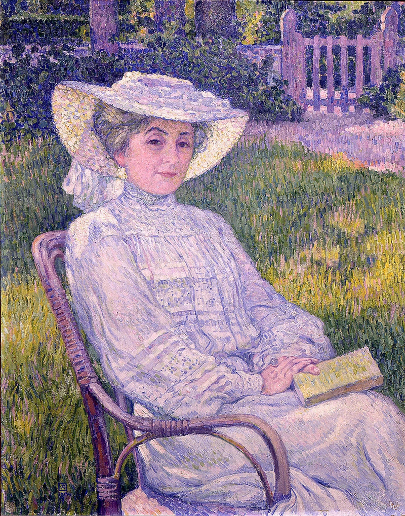 A dama de branco lendo no jardim, em Mortgat - Théo van Rysselberghe