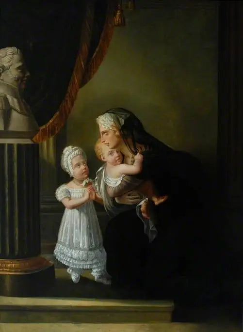 A duquesa de Berri e seus dois filhos rezando diante de um busto de seu marido - François Gérard