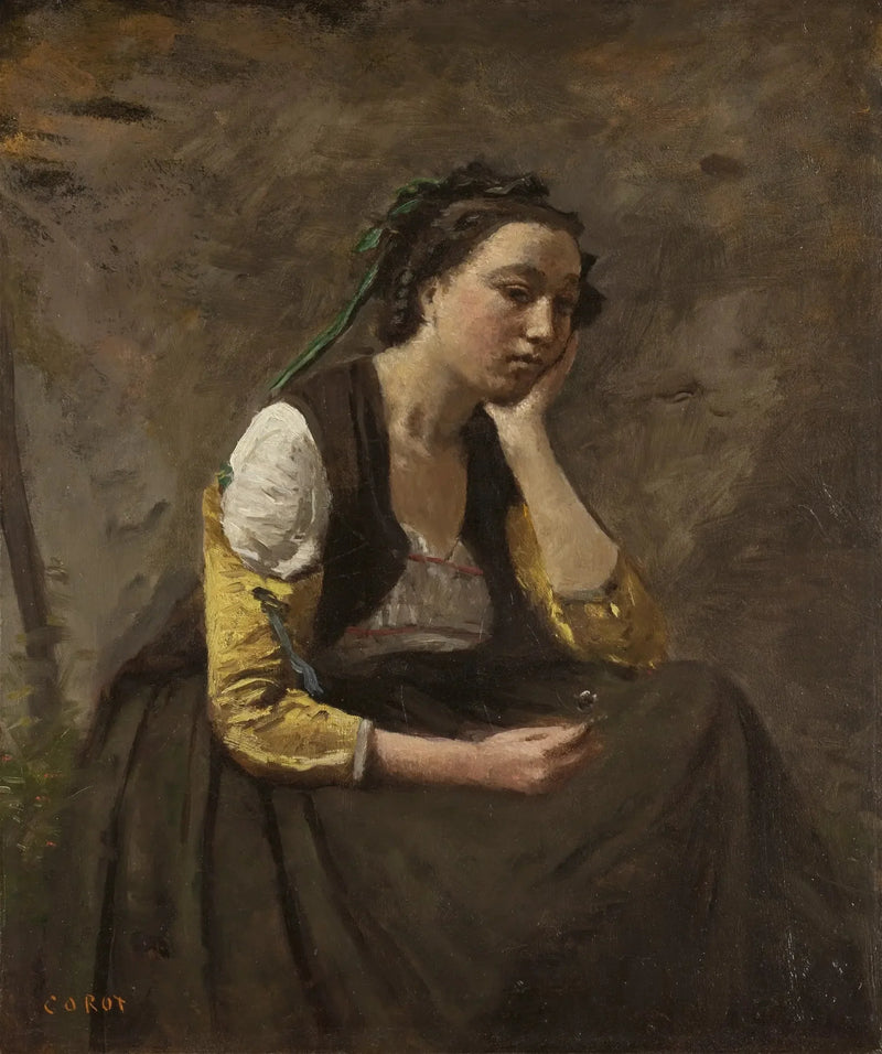 A mulher com pensamento - Jean-Baptiste Camille Corot