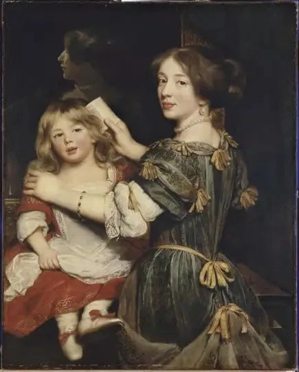 A filha mais velha do artista penteando seu irmão - Claude Lefèbvre