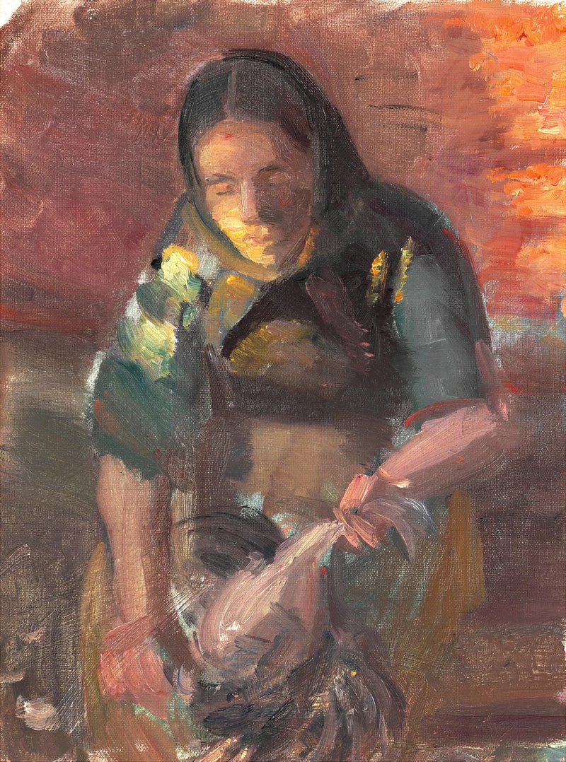 A filha de um pescador depenando galinhas - Anna Ancher