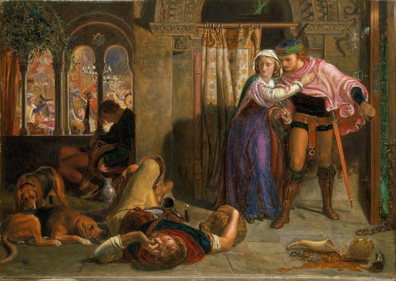 A fuga de Madeline e Porphyro durante a embriaguez que acompanha as festividades (Véspera de Santa Inês) - William Holman Hunt