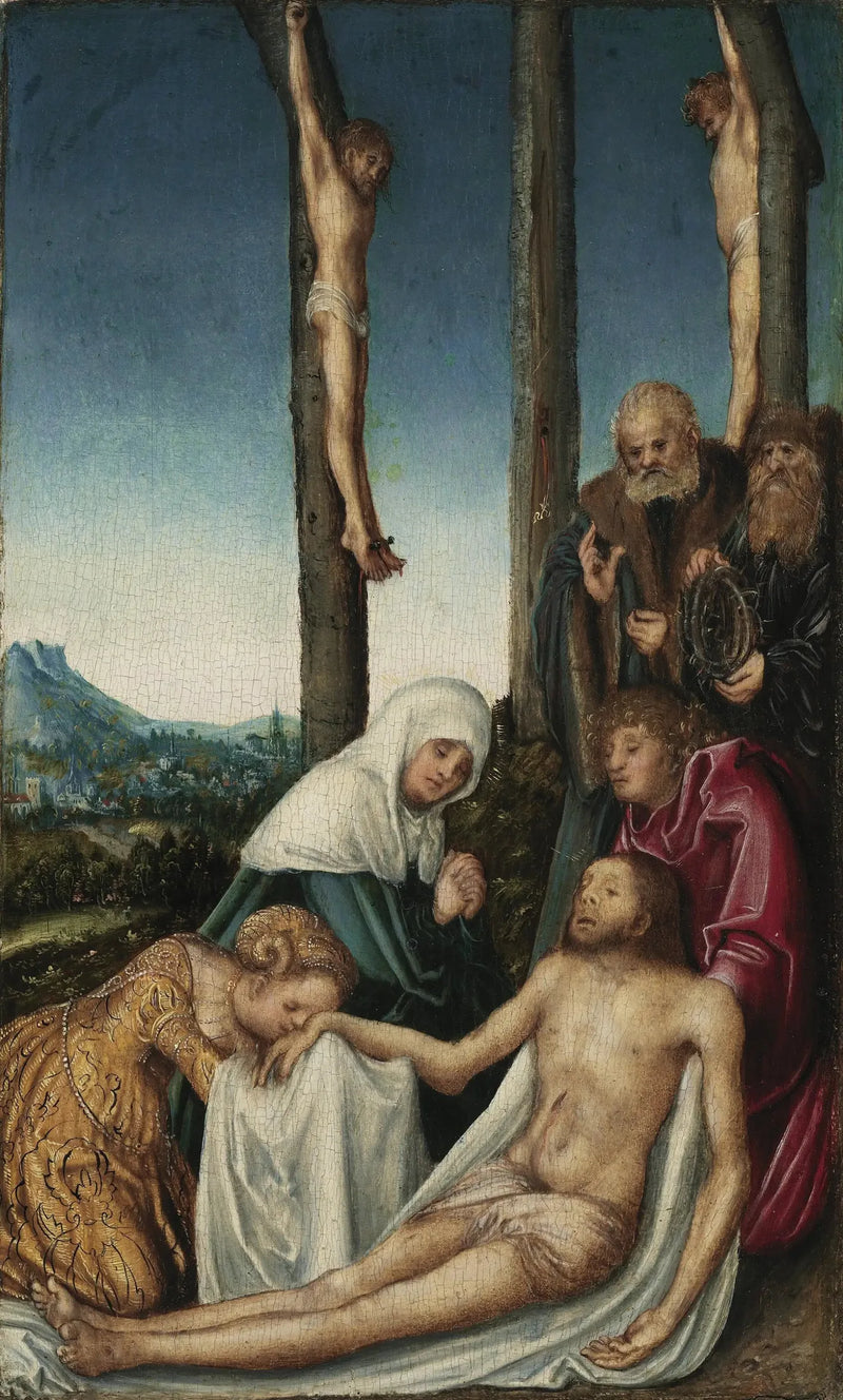 A Lamentação com os dois bandidos crucificados - Lucas Cranach, o Velho