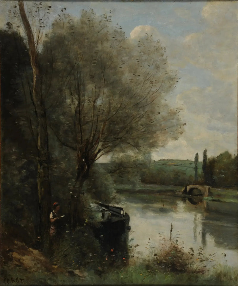 A Leitura na margem arborizada - Jean-Baptiste Camille Corot
