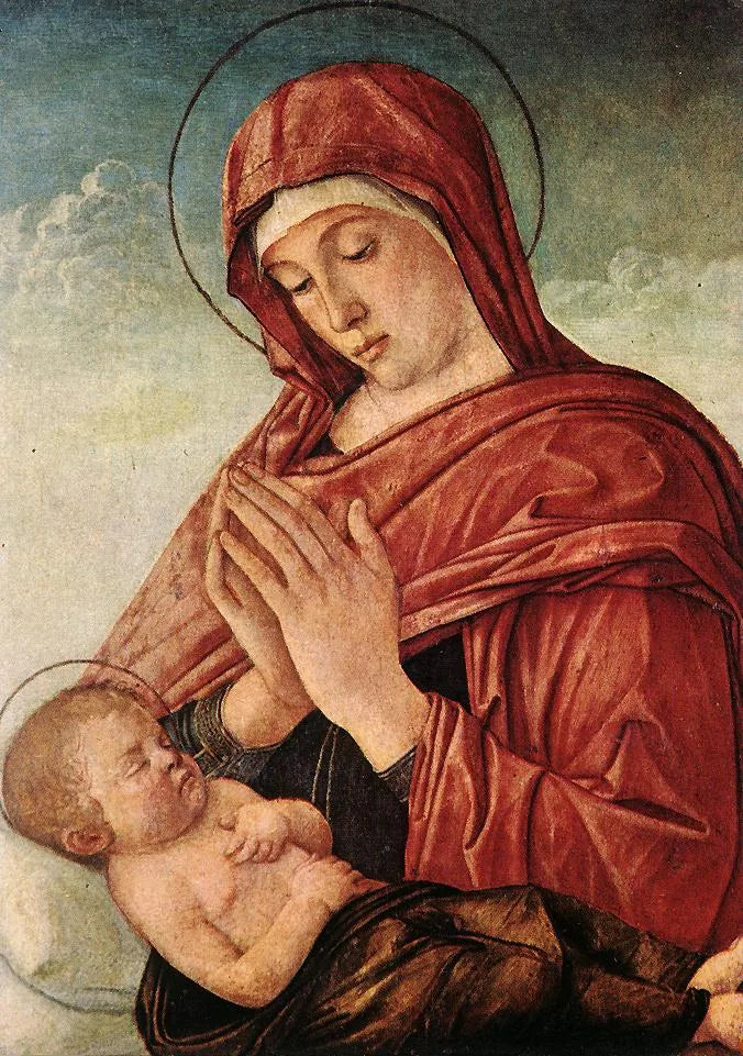 A Madona adorando o Menino Jesus dormindo - Giovanni Bellini