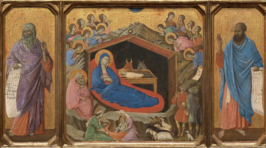 A Natividade com os profetas Isaías e Ezequiel - Duccio di Buoninsegna
