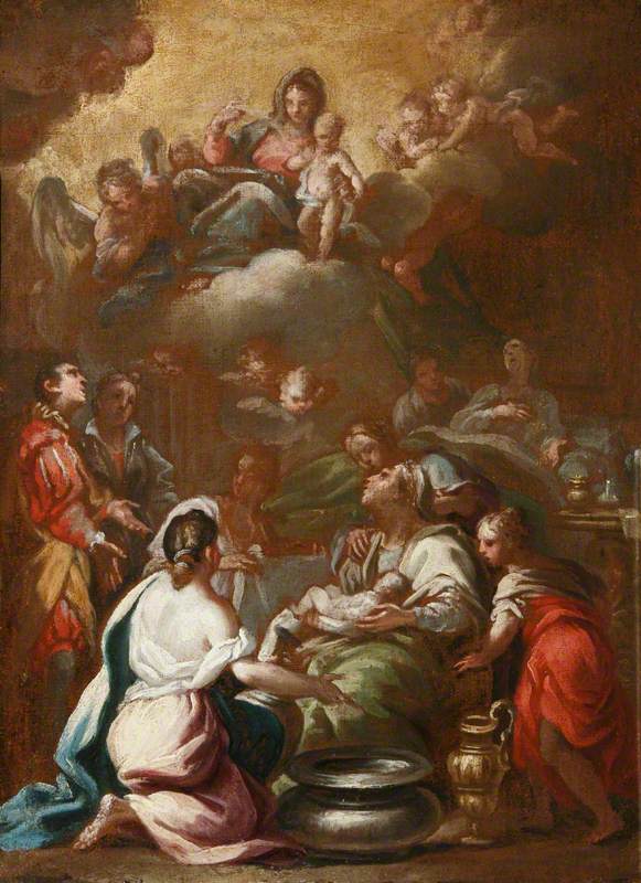 A Natividade da Virgem com a Virgem e o Menino em glória - Luca Giordano