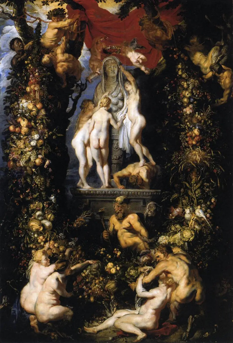 A natureza ornamentando as três graças - Peter Paul Rubens