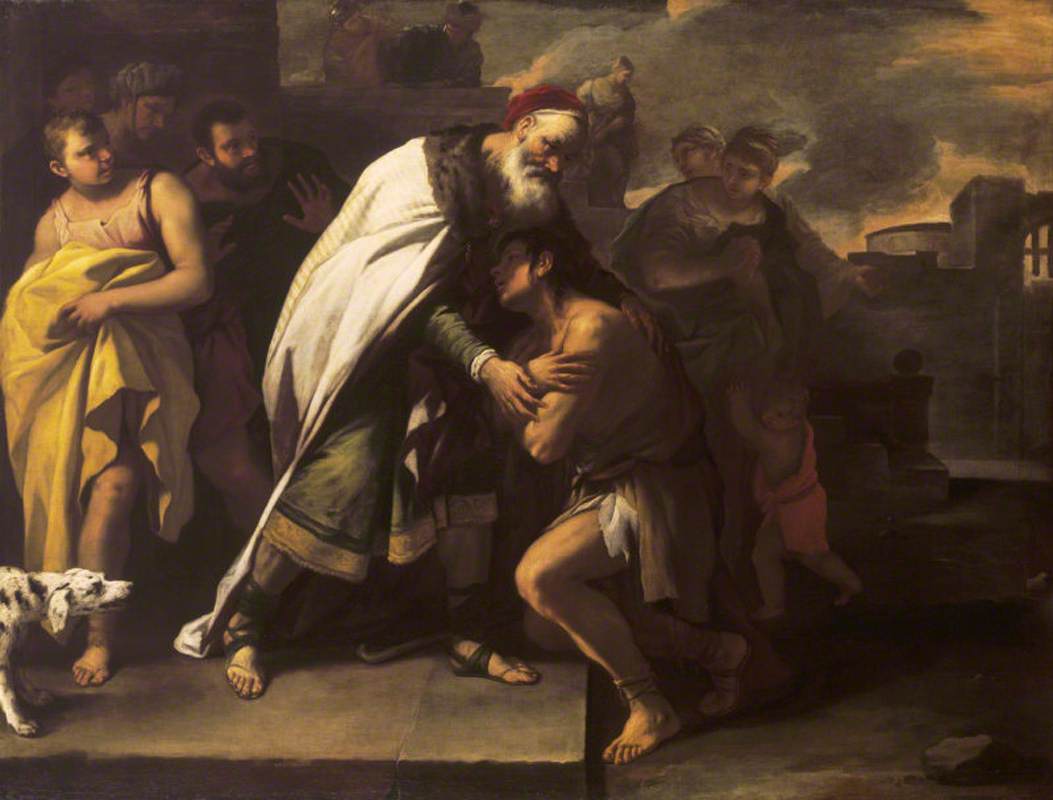 La parabole du fils prodigue : accueilli à la maison par son père - Luca Giordano image 1 reproduction artisanale de tableau
