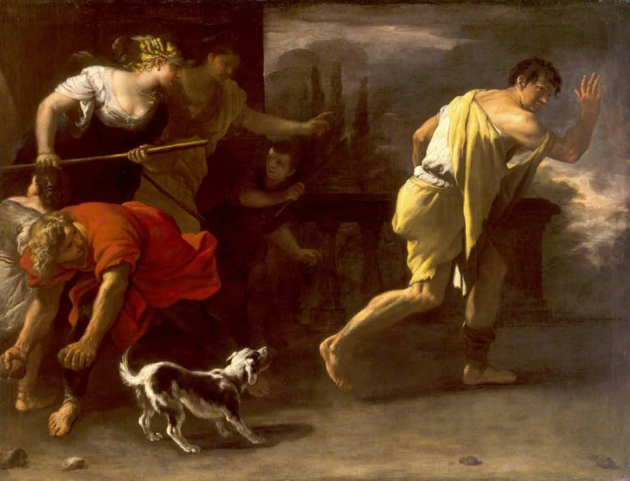 A parábola do filho pródigo: expulso por seus antigos companheiros - Luca Giordano