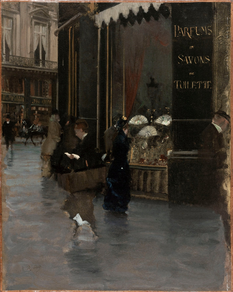 A perfumaria Violet, na esquina do boulevard des Capucines e da rua Scribe - Giuseppe De Nittis