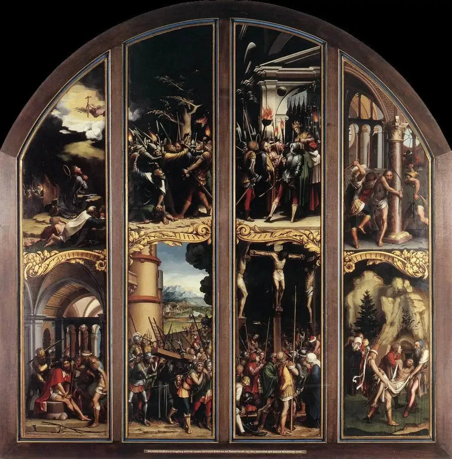 A Paixão de Cristo: No Jardim das Oliveiras, A prisão de Cristo, Cristo diante de Caifás, A flagelação, A coroação de espinhos, A carregada da cruz, A crucificação, A colocação no túmulo - Hans Holbein, o Jovem
