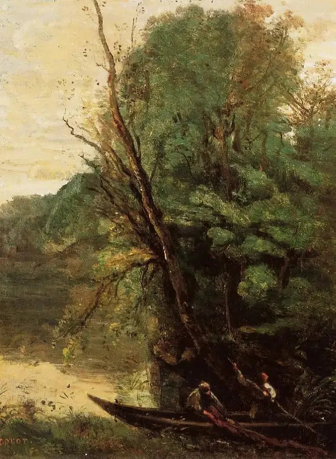 A pesca com rede de arrasto - Jean-Baptiste Camille Corot