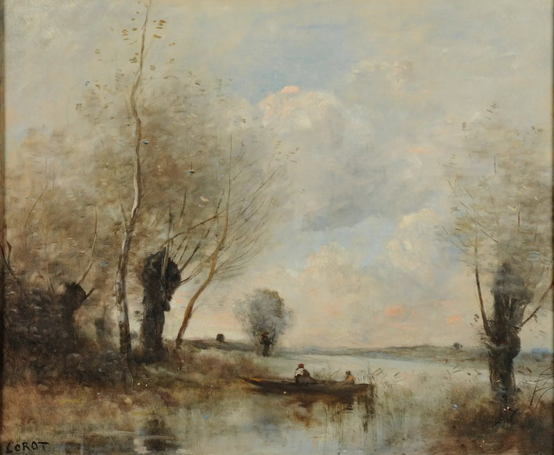 A pesca em barco junto aos salgueiros - Jean-Baptiste Camille Corot