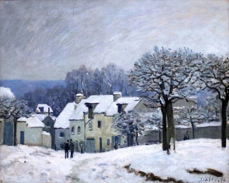 A Praça do Canil em Marly, efeito de neve - Alfred Sisley