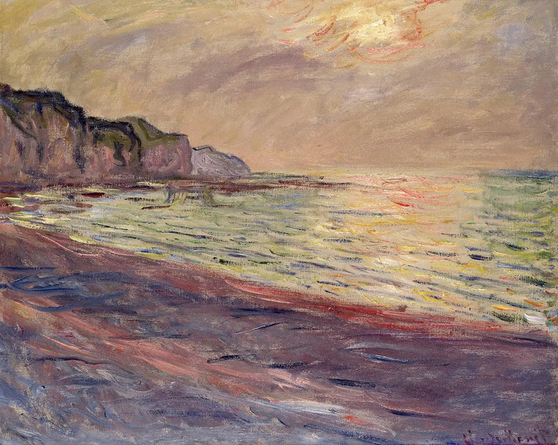 A praia em Pourville, pôr do sol - Claude Monet