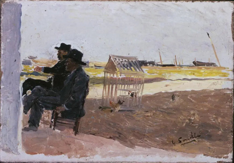 A Praia, Valência (Dois Homens Sentados) - Joaquín Sorolla
