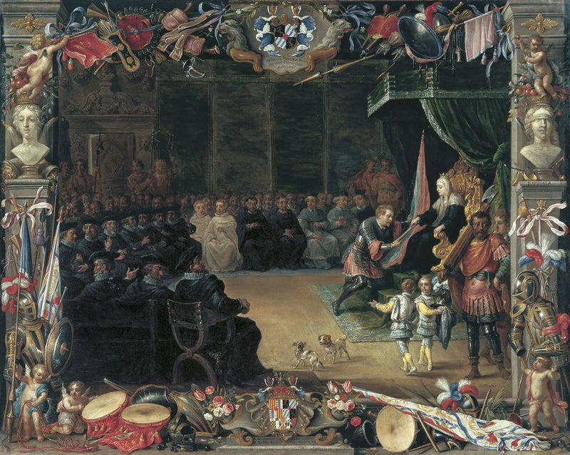 A apresentação do bastão do capitão geral a Antonio de Moncada pela rainha regente Blanca de Sicília em 1410 - David Teniers o Jovem
