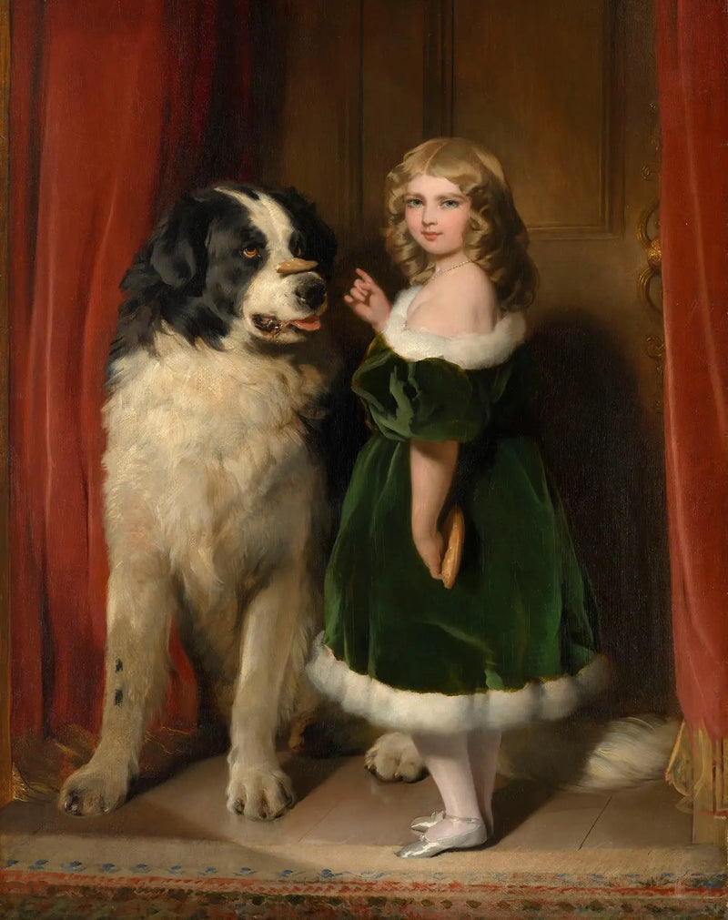 A princesa Mary de Cambridge com Nelson, um cão Terra-Nova - Edwin Henry Landseer