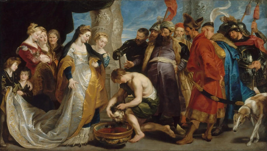 A Rainha Thomyris mergulha a cabeça de Ciro em um vaso cheio de sangue - Peter Paul Rubens