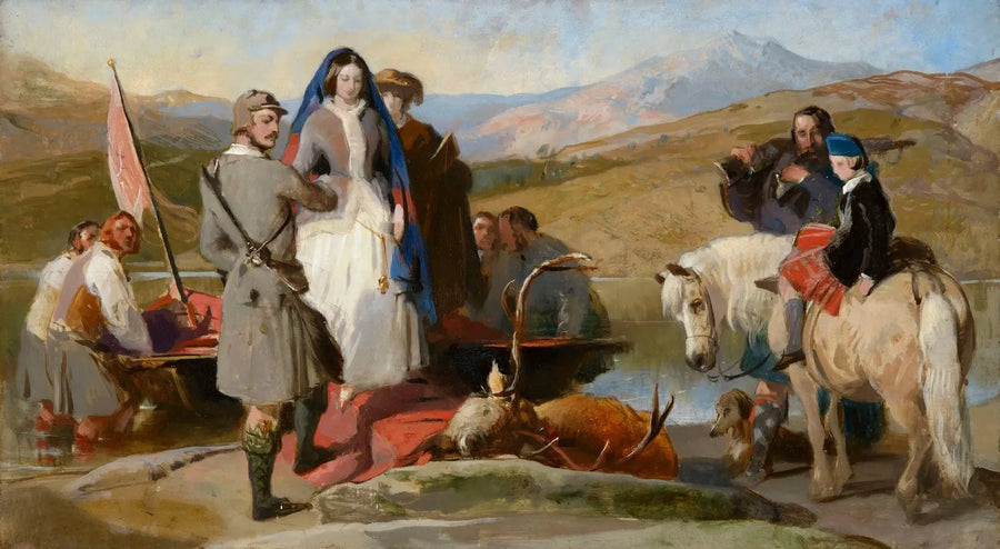 A Rainha Vitória desembarca no Loch Muick - Edwin Henry Landseer