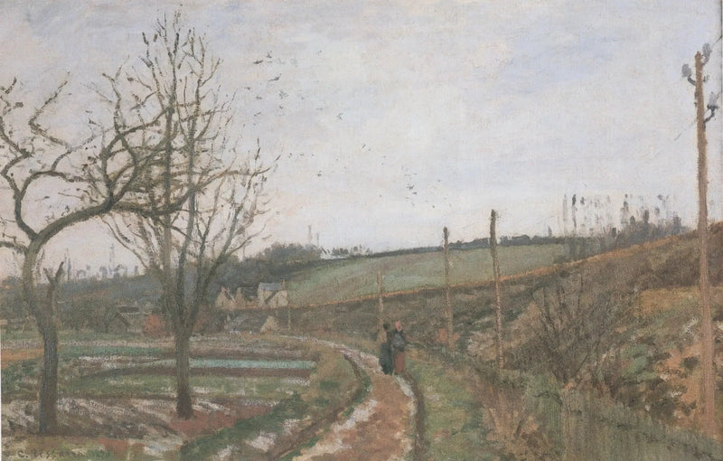 A Estrada ao Lado da Ferrovia, efeito de neve - Camille Pissarro