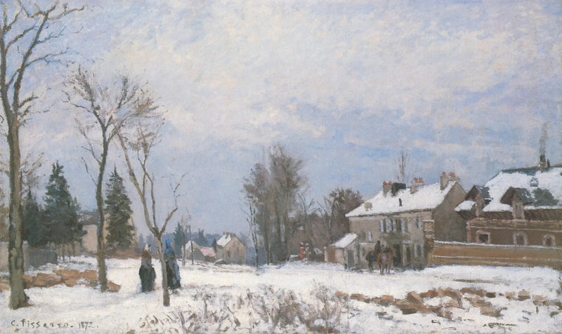 A Estrada de Versalhes a Saint-Germain, Louveciennes, efeito de neve - Camille Pissarro