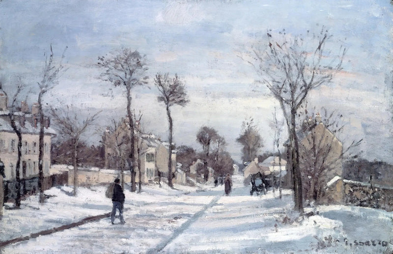 A Estrada de Versalhes, Louveciennes, neve - Camille Pissarro