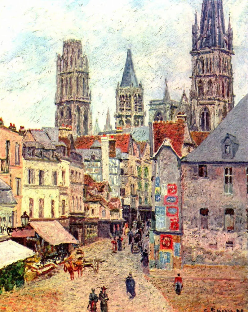 A Rua da Mercearia em Rouen, manhã, tempo úmido - Camille Pissarro