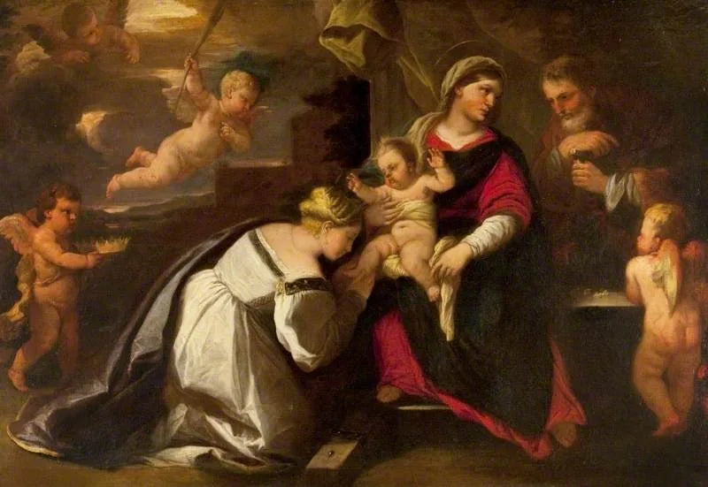 A Sagrada Família com Santa Catarina de Alexandria - Luca Giordano