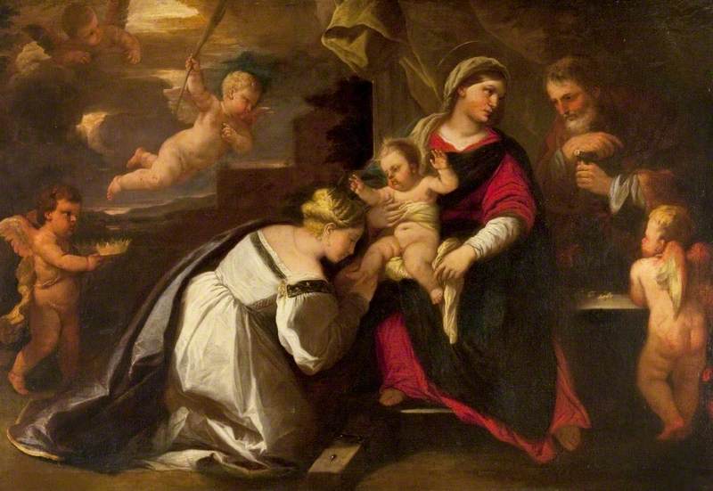 A Sagrada Família com Santa Catarina de Alexandria - Luca Giordano