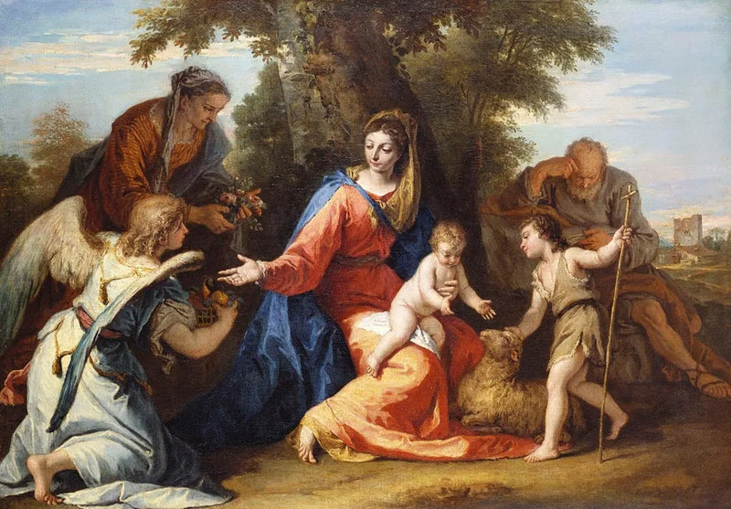 A Sagrada Família com Santa Isabel, São João Batista e um anjo - Sebastiano Ricci