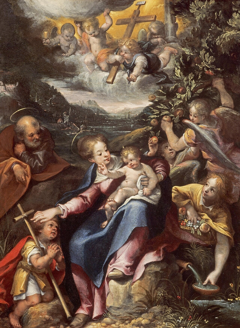 A Sagrada Família com o pequeno São João Batista em uma paisagem - Denis Calvaert