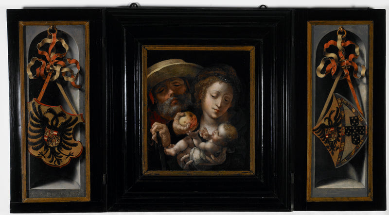 A Sagrada Família com os brasões de Charles... - Jan Gossaert