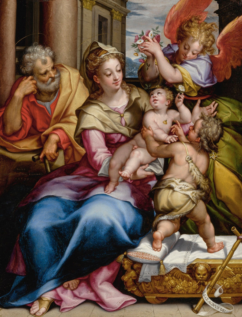 A Sagrada Família com São João Batista e um anjo - Denis Calvaert