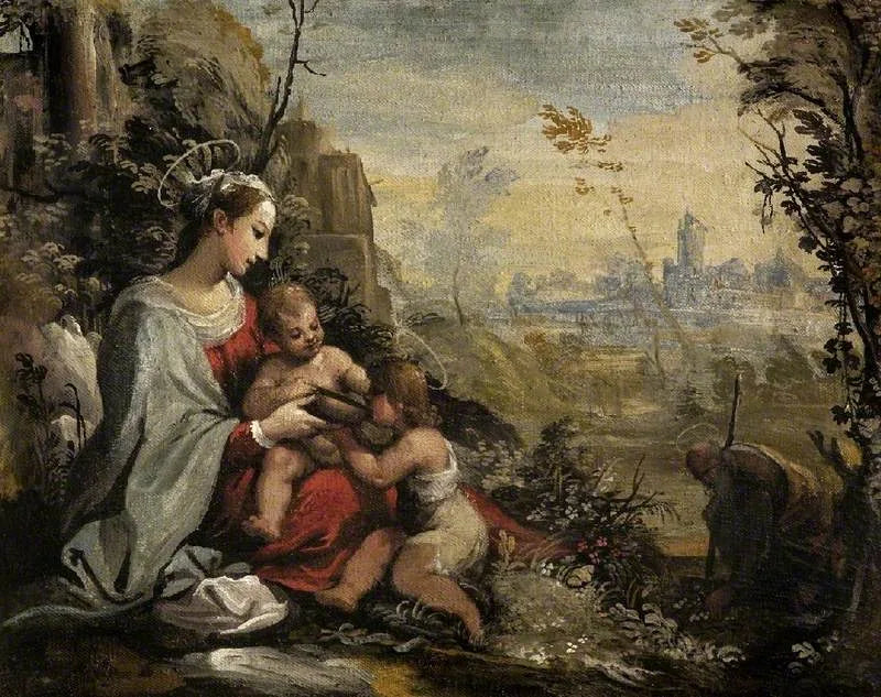 A Sagrada Família em fuga encontra o jovem São João - Guercino