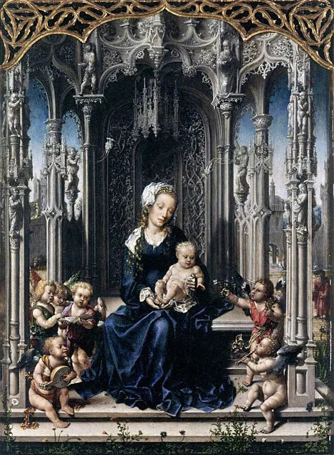 A Santa Virgem e o Menino, entre dois grupos de anjos - Jan Gossaert
