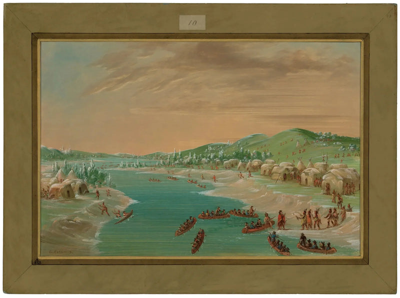 La Salle e seu cortejo chegam à aldeia dos Illinois. 1º de janeiro de 1680 - George Catlin