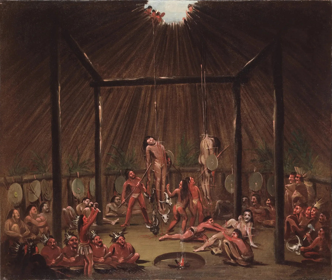 A cena da cerimônia da taça, cerimônia Mandan O-kee-pa - George Catlin