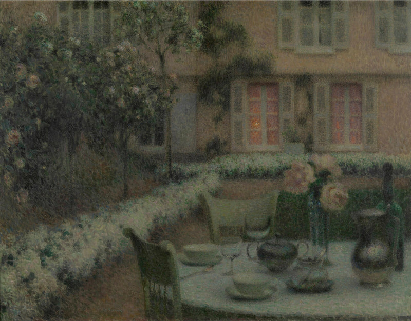A mesa no jardim branco em Gerberoy - Henri Le Sidaner